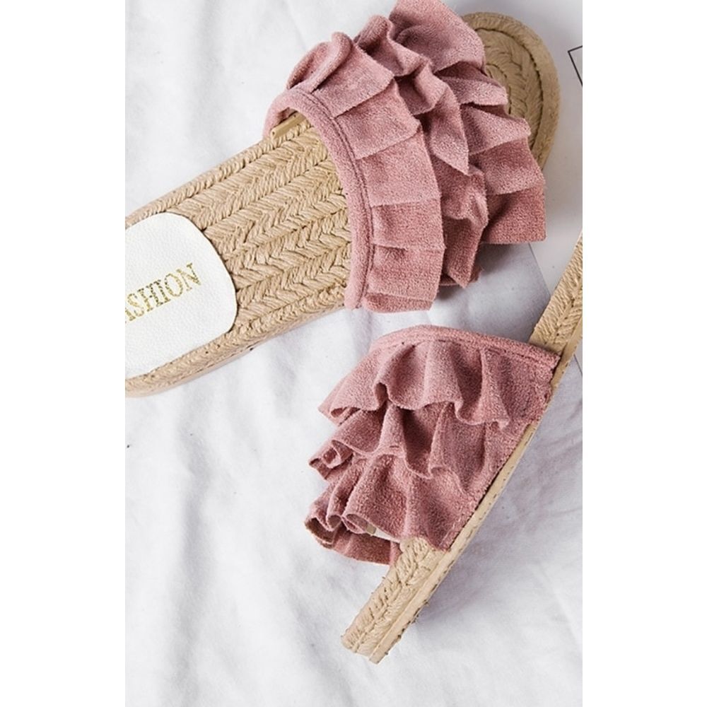 Ruffle Decor Open Toe Sliders - Picture 4 of 7